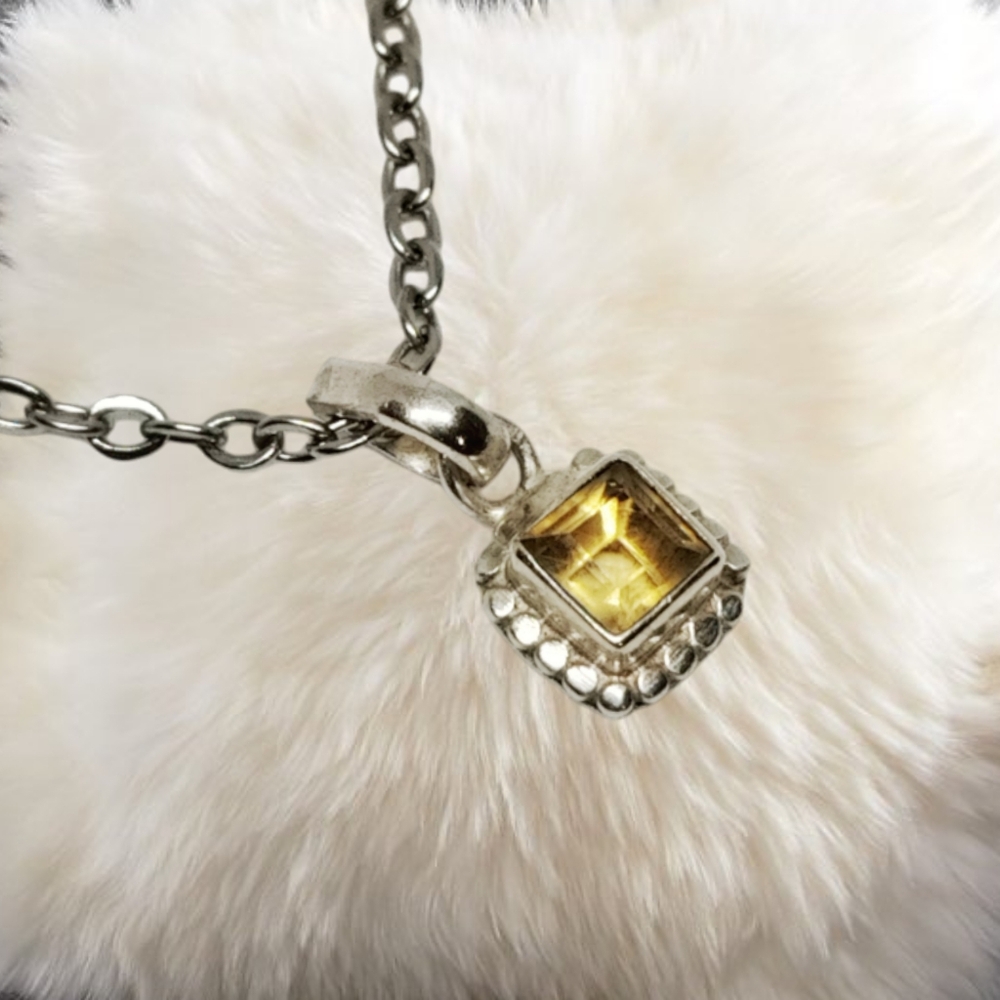 Natural Citrine Pendant with Stainless Steel Necklace